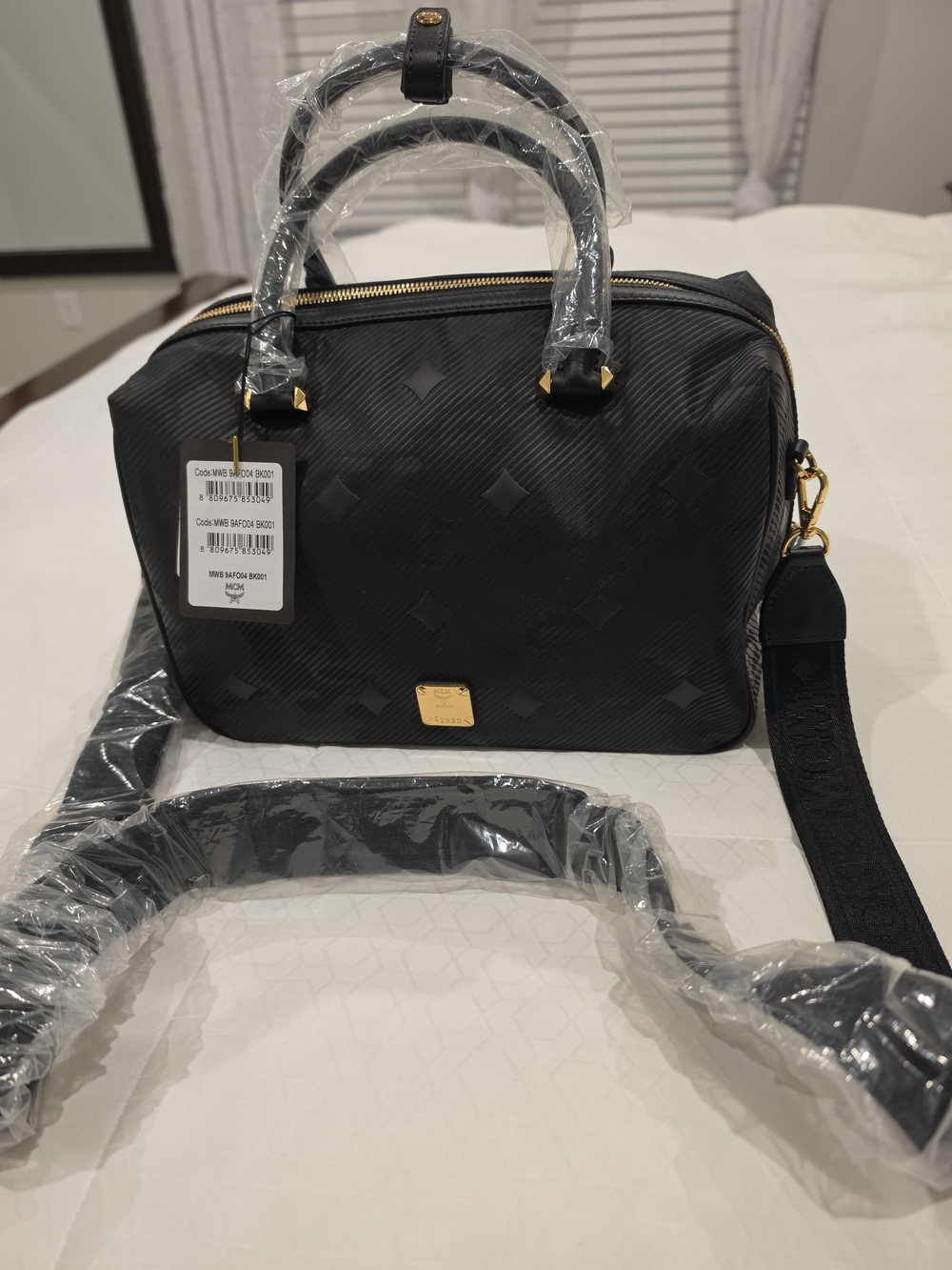 MCM Black Boston  Top-Handle Women's Bag w Detachable Strap, Gold Tone Hardware